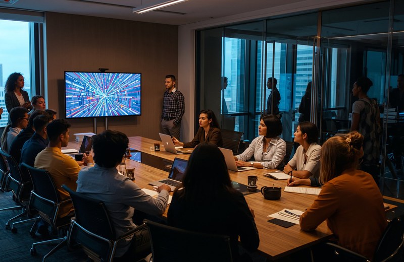 Corporate boardroom meeting